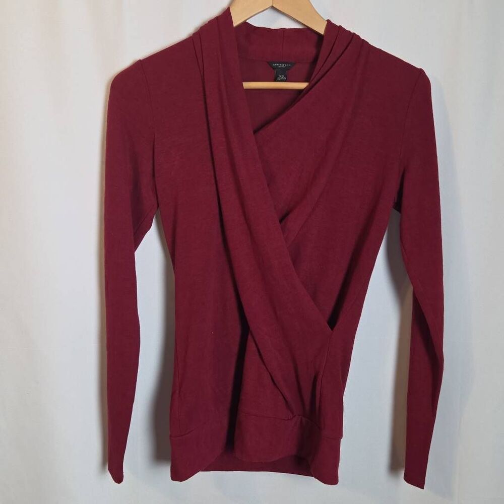Ann Taylor Wine Red Wrap Front Long Sleeve Top